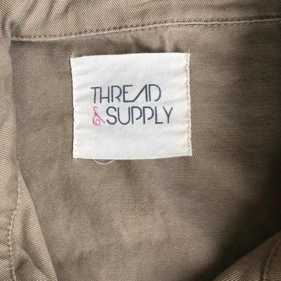 Thread & Supply kaki jacket with blue Aztec design, snap front & lots of pockets - Picture 2 of 8